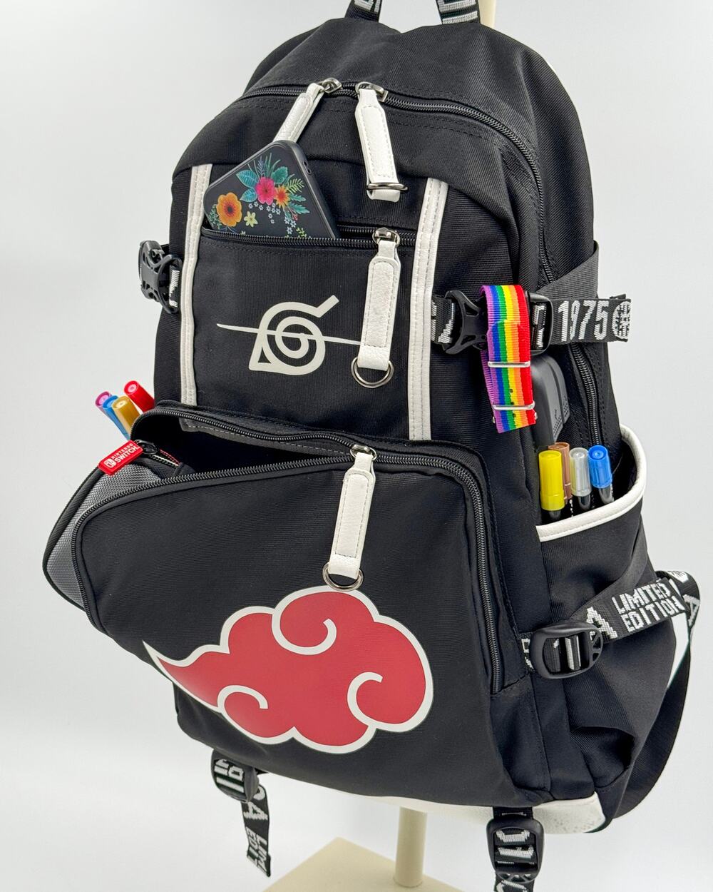 Naruto Akatsuki Limited Edition Anime Black Laptop Backpack USB Headphone Port